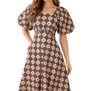 NWT Never A Wallflower Calla Long Dress Nouveau Squares Puff Sleeve XS